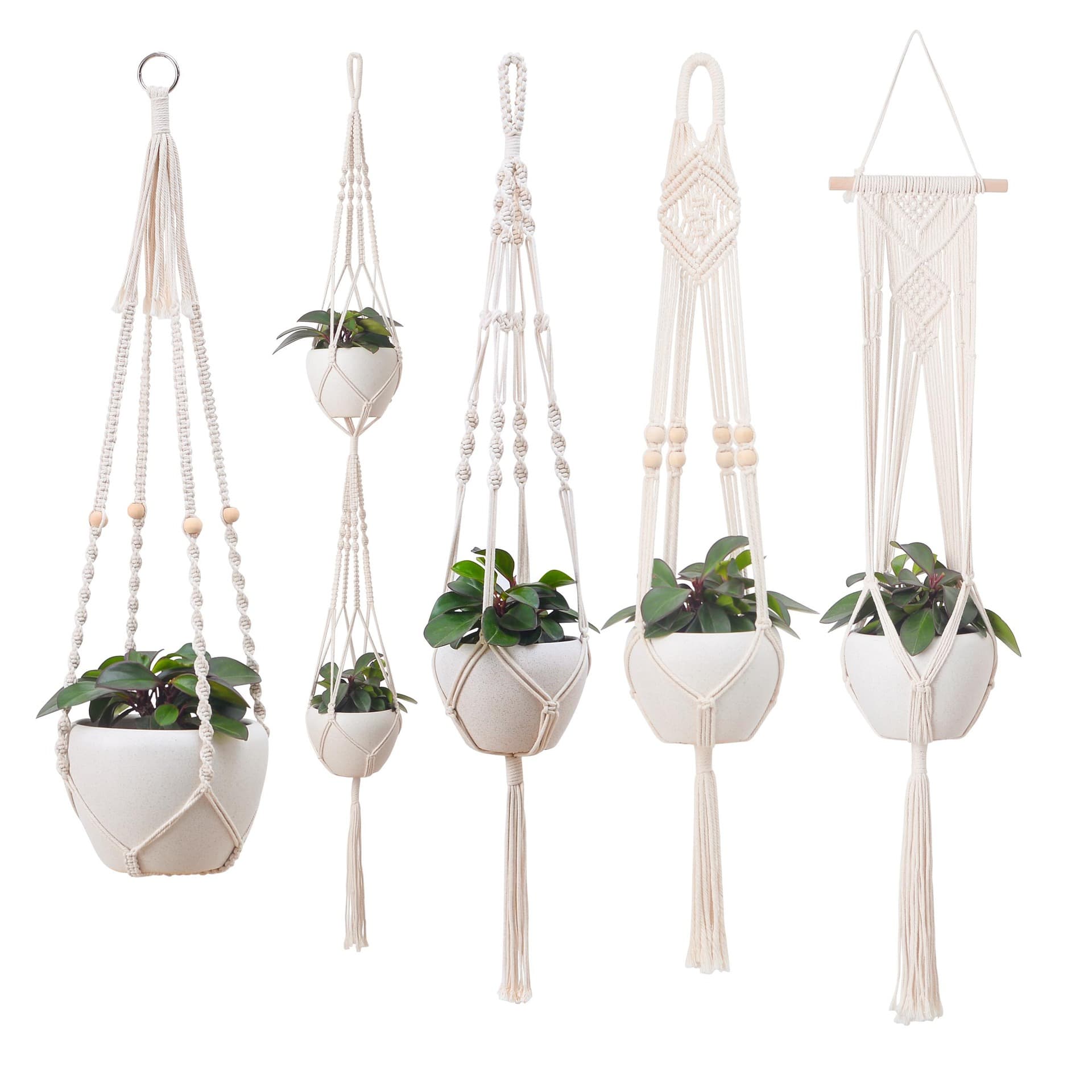 Factory wholesale short plant hangers, handwoven cotton rope flowerpot net sling hanging baskets for gardening.