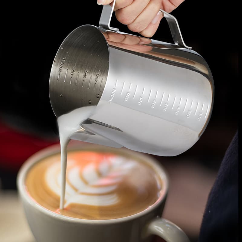 Stainless Steel Latte Art Pitcher with Spout, Coffee Milk Frothing Cup, Milk Tea Cup, Internal and External Graduated Measuring Cup, Wax Melting Cup