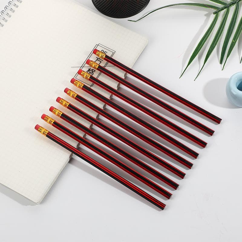 Red and Black Striped Red Barrel Children HB Pencil, Good Wood Classic Coated Red Drawing Sketch Pencil School Supplies