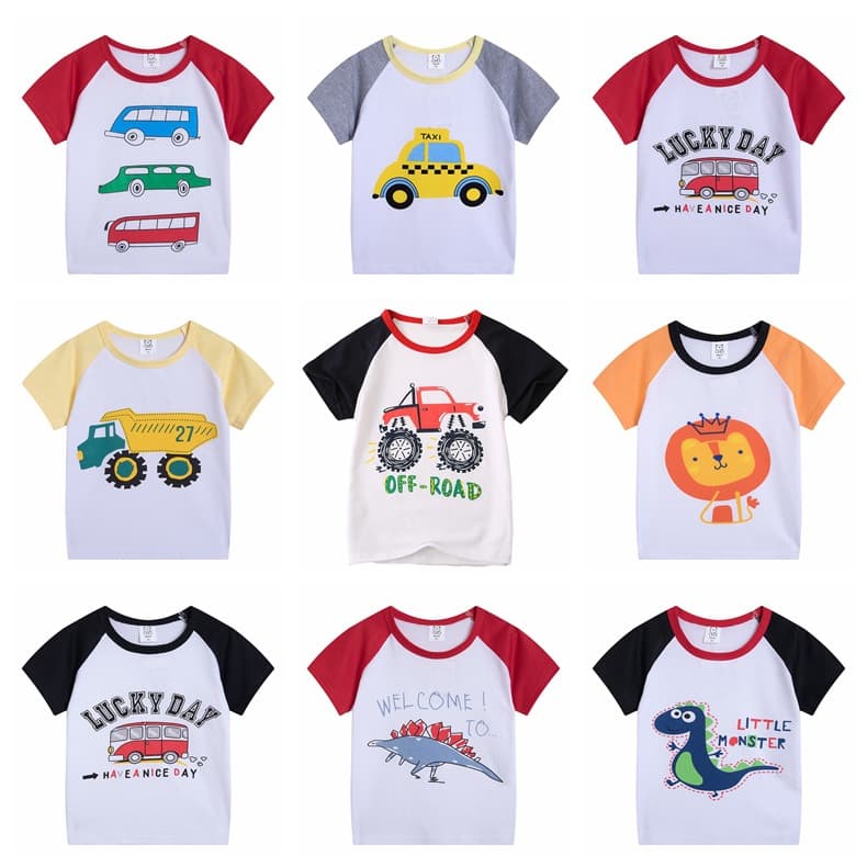 Children's Clothing Manufacturers Wholesale Summer Cartoon T-Shirts with Horn Sleeves for Boys and Girls, Kids' Short-Sleeve Shirts, One-Piece Dropshipping