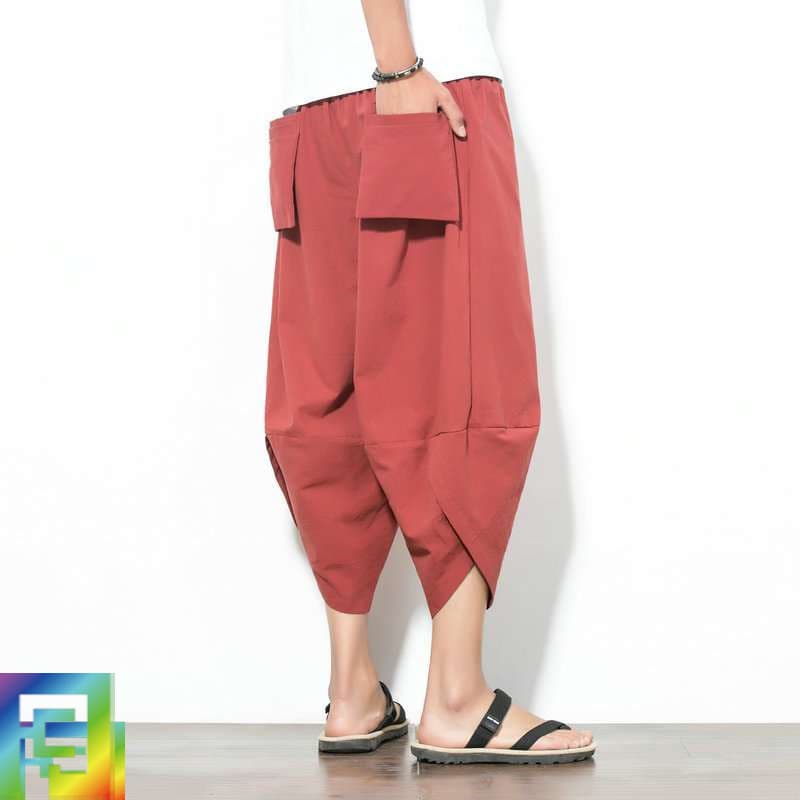 New Chinese Style Plus Size Lantern Pants Men's Cotton Linen Harem Radish Pants FCJ Wide Leg Loose Casual Pants Men