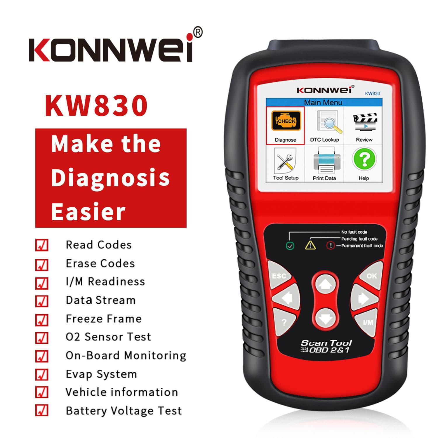 KONNWEI KW830 OBD2 Car Engine Fault Diagnostic Tool Car Scanner Car Detection Tool