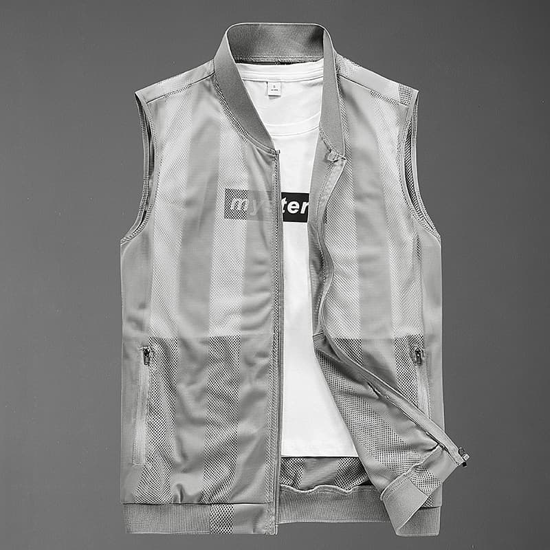 Men's Vest for Middle-aged and Elderly Summer Thin Casual Stand-collar Breathable Skin Vest Multi-pocket Fishing Vest Trendy