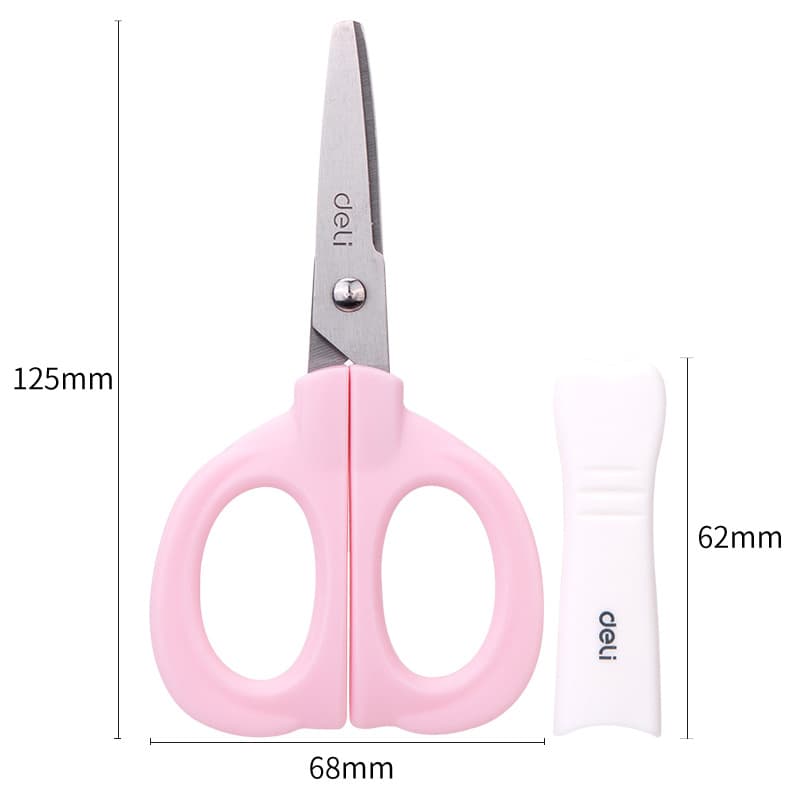 Deli 6070 Scissors with Rounded Blade Tips, Kindergarten Classroom Scissors, Paper Cutting Scissors with Plastic Protective Sheath, Student Scissors, Bulk