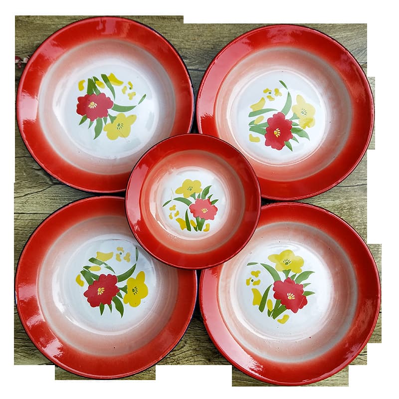 Thickened retro enamel plate, iron plate, steaming plate, vintage tableware set, nostalgic hot pot plate wholesale