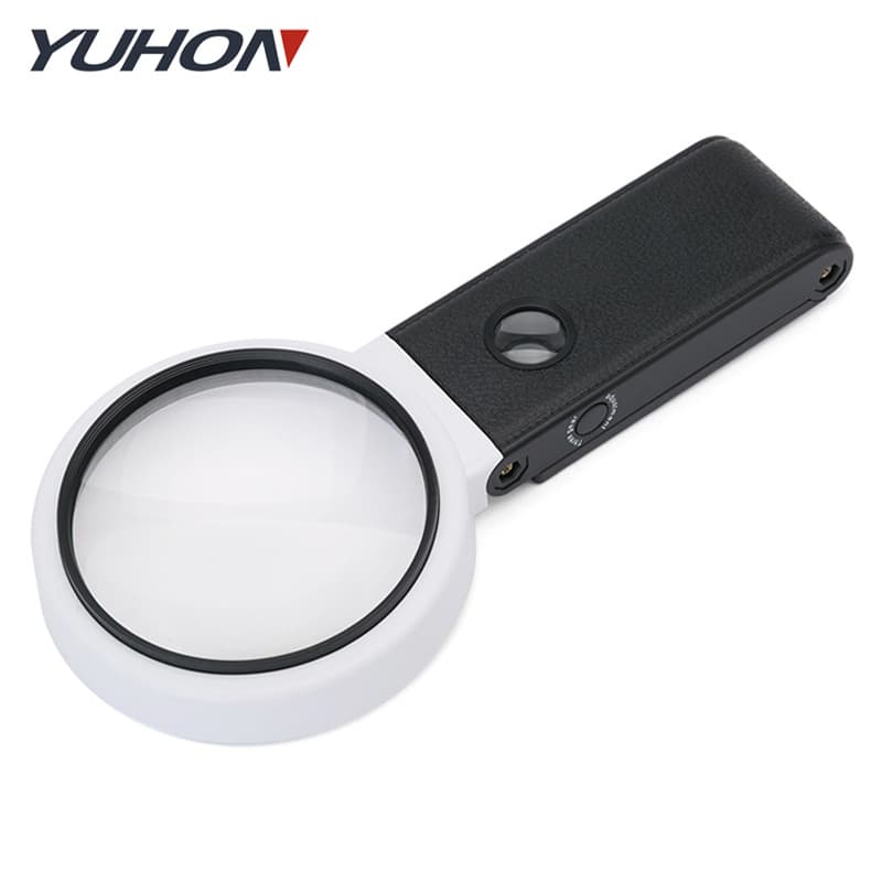 Dual Magnification Handheld Folding High-Definition 6 LED Lights with 2 UV Modes for Money Checking and Reading, Multi-purpose Desktop Magnifier