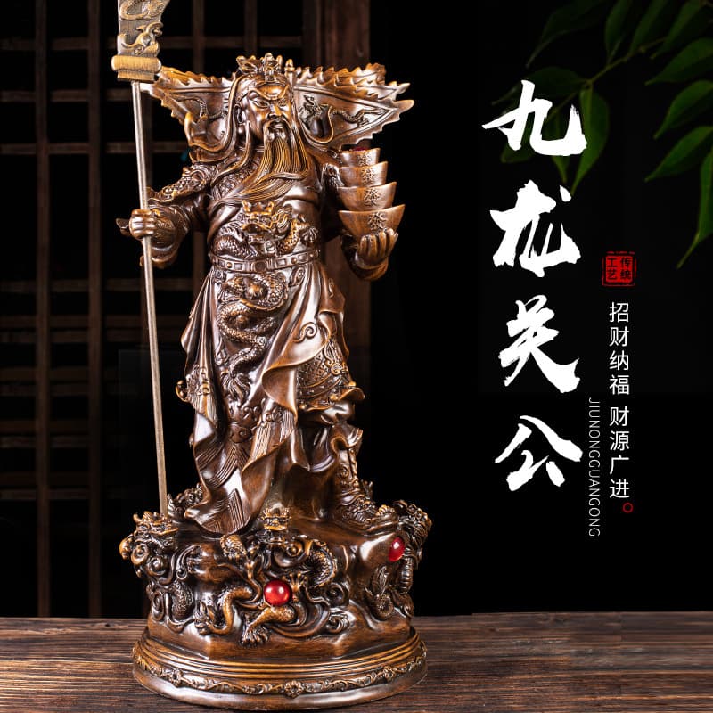Nine Dragons Guan Gong Wealth God Statue, Shop Opening Offering, Equestrian Guan Yu Decor