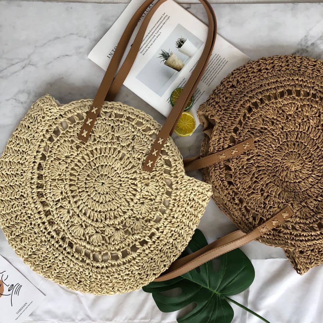 New Round Paper Rope Straw Woven Bag Shoulder Casual Versatile Beach Bag for Women