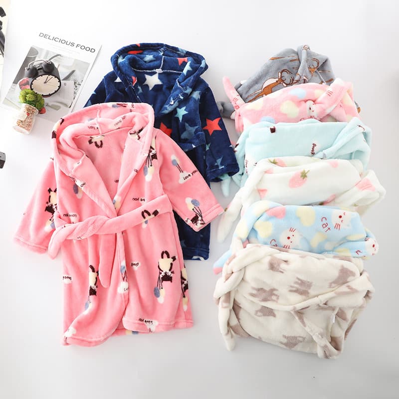 2021 Autumn/Winter Children's Clothing: All-over Print Flannel Pajamas, Thickened Bathrobe, Home Wear/Nightgown