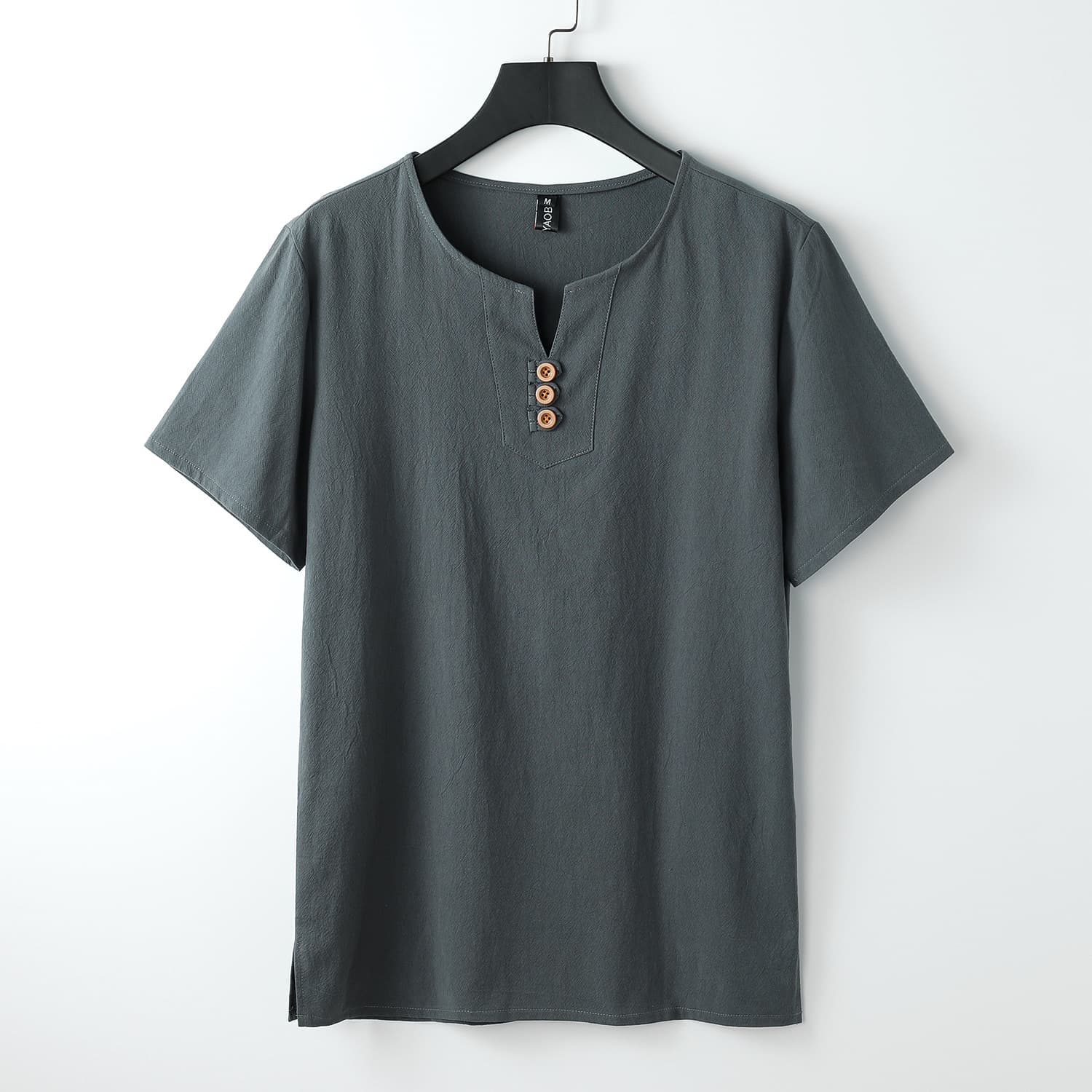 Linen T-Shirt for Men Short Sleeve Summer Loose Fit Chinese Cotton Linen Half Sleeve Trendy Chinese Style Men's Clothing Buttoned Top