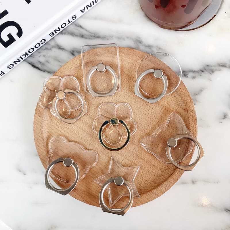 Transparent Finger Ring Holder with Rotating Support, Strong PC/Acrylic Adhesive Backing