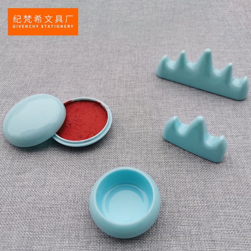 Imitation jade imitation ceramic plastic pen washable three-finger five-finger pen mountain four treasures calligraphy practice pen rest ink mud
