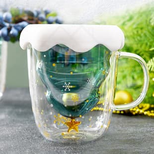 Christmas Cup, Star Wish Cup, Christmas Trendy Glass Water Cup, Double-Layer with Handle, Thickened, TikTok Same Style Christmas Cup