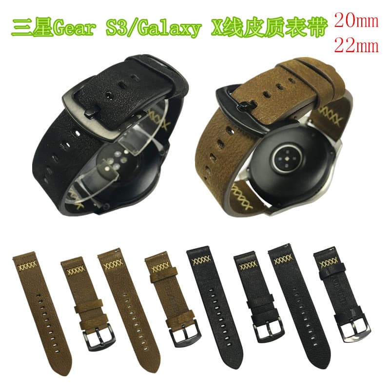 Compatible with Samsung Galaxy Watch / Gear S3 Top Layer Genuine Leather Watch Band X-Line Leather Strap