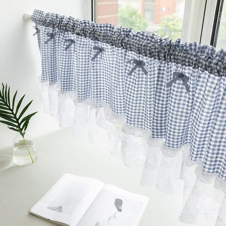 Cross-border Amazon No-Drill Kitchen Curtain Lace Finished Coffee Curtain Rod Pocket Half Curtain Japanese and Korean Rural Fresh