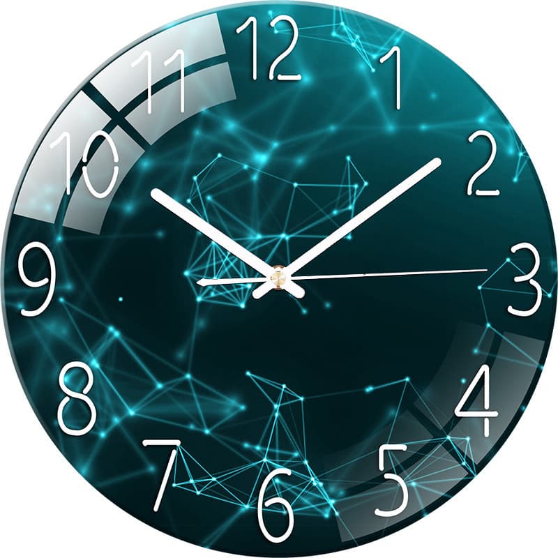 Tempered Glass Quartz Clock Wall Mounted Silent European Style Bedroom Living Room Decorative Round Shape Battery Powered Clock