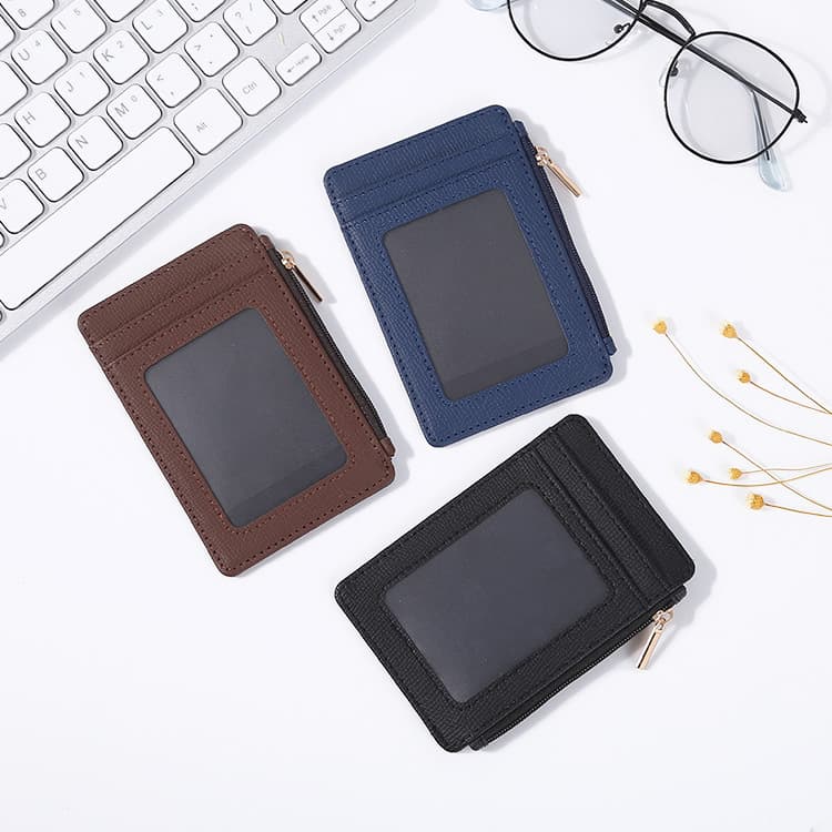 [Rectangular Multiple Card Slots] Candy Color PU Advertising Zipper Coin Purse Creative Mini Handmade Leather Card Holder