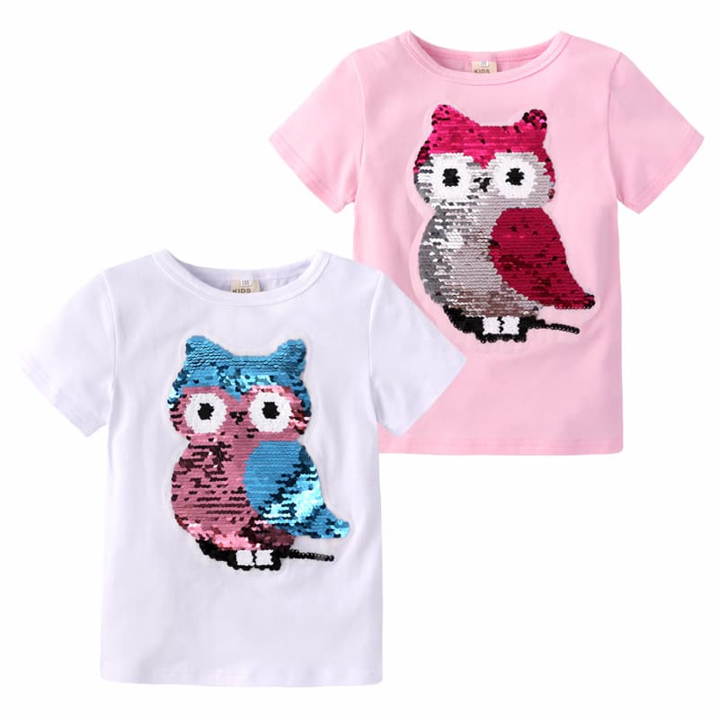 Kids Tales Girls Sequin T-Shirt New TikTok Same Style Color-Changing Short Sleeve T-Shirt Cartoon Top for Kids
