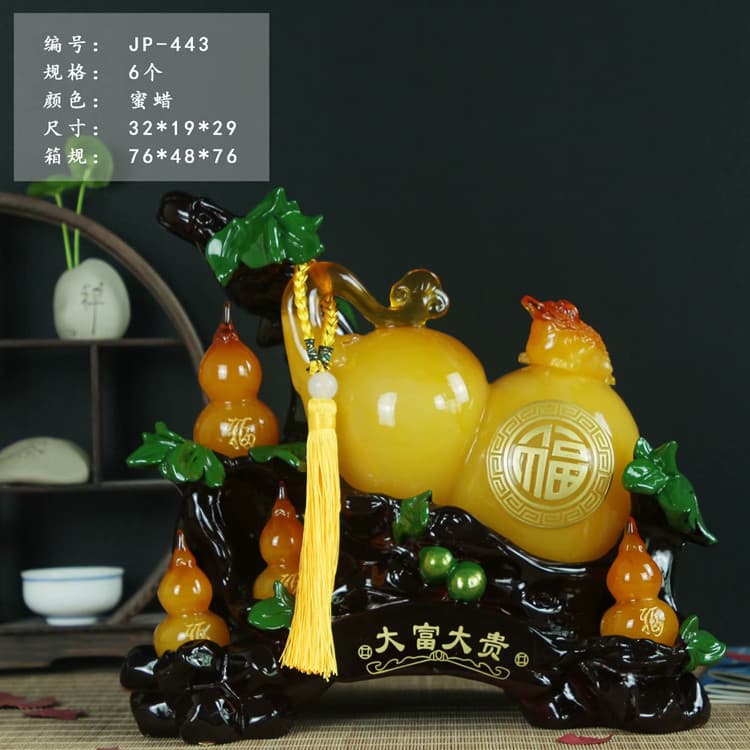 Great Wealth and Honor, Gourd Symbolizing Blessings and Prosperity, All Wishes Fulfilled Resin Craft Ornament, Opening Gift and Home Decor