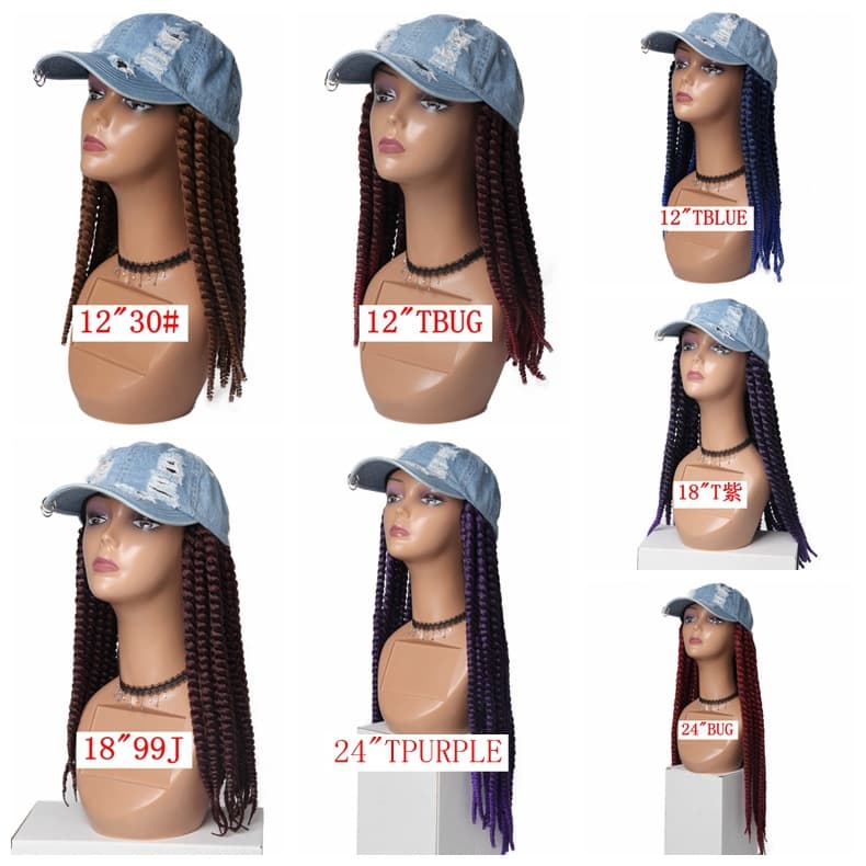 Braided Wig Cap with Spring Braids, Baseball Cap Wig with Attached Braids, Three-Strand Braid Cap