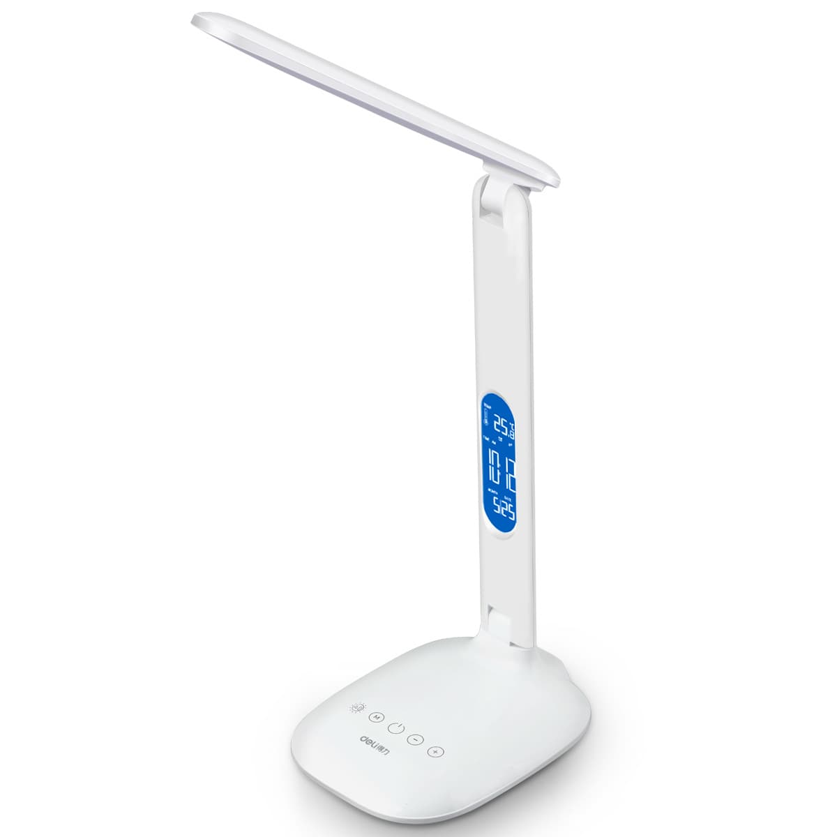 Deli 4325 LED Alarm Clock Desk Lamp Rechargeable Student Reading Study Lamp 5-level Dimming Bedside Light