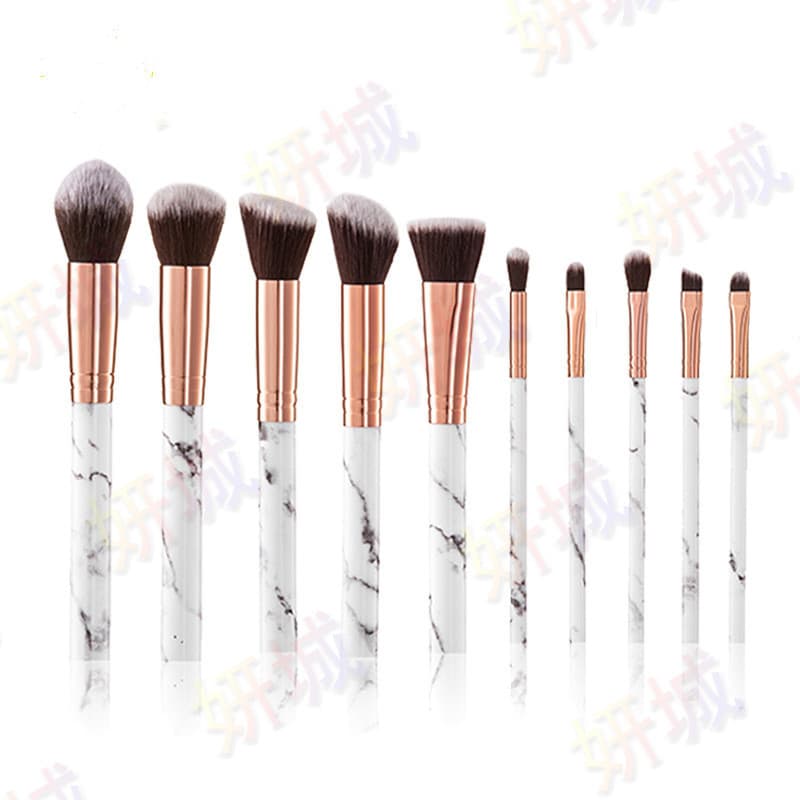 Beginner 10-Piece Marble Makeup Brush Set, 5 Large and 5 Small Textured Cosmetic Brushes, Powder Brush, Hot Selling for Cross-Border