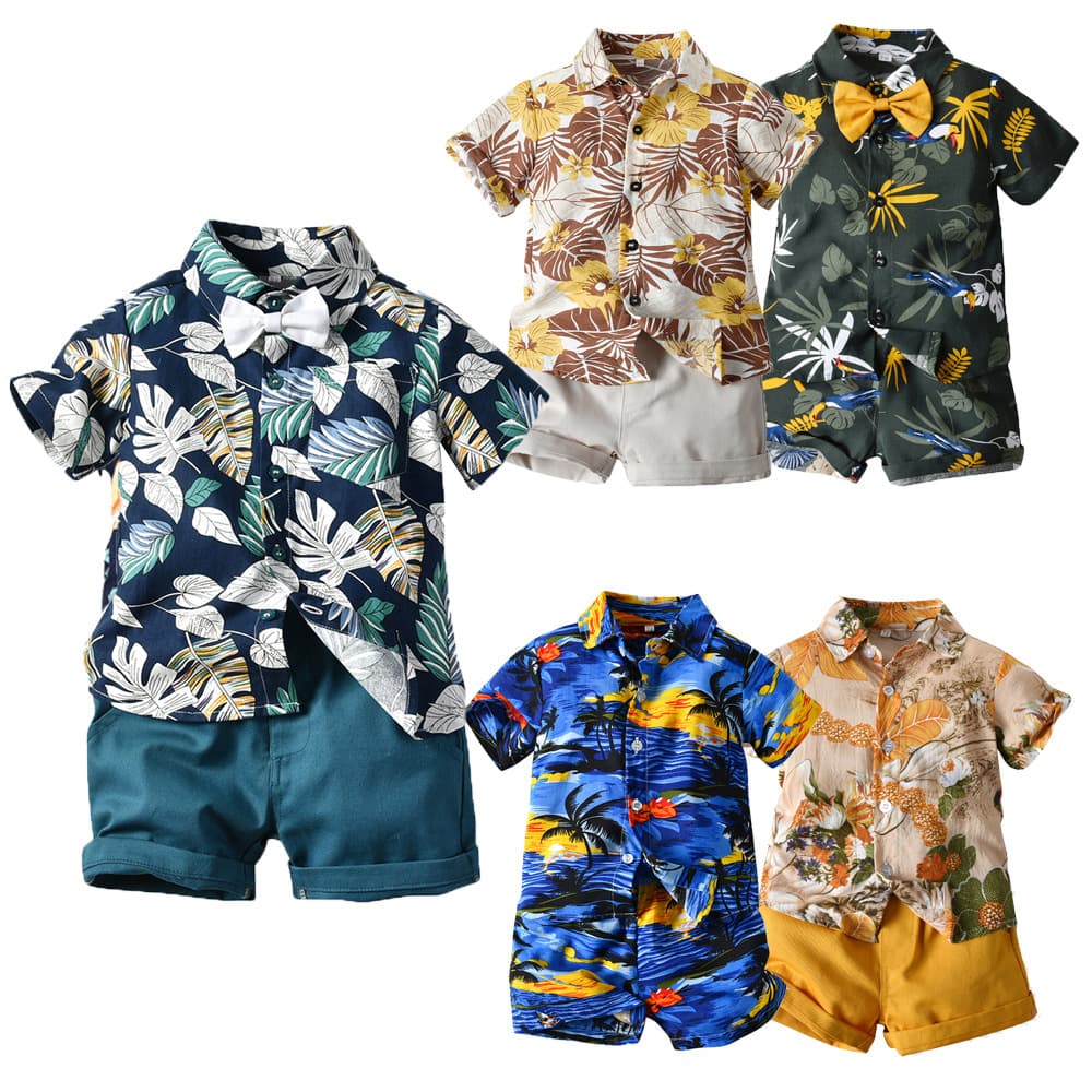 Summer short-sleeved floral shirt boys shorts casual two-piece set baby foreign trade children's clothing multi-color beach wear hot batch