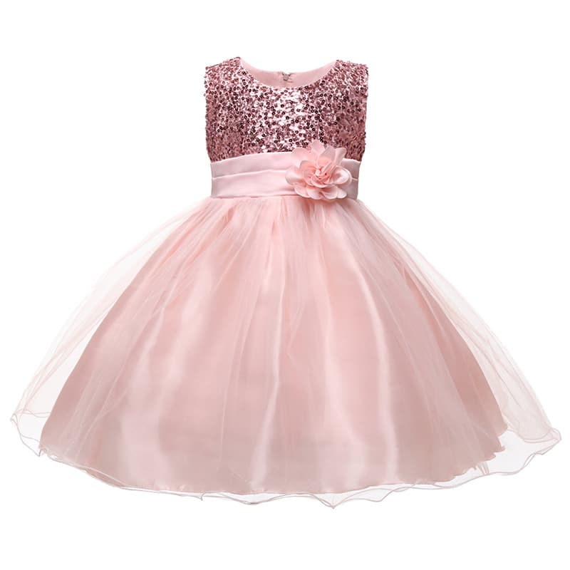 Amazon-style Dress with Sequined Flowers, Long Bow-trimmed Skirt, Girls' Tulle Dress, Girl Dress