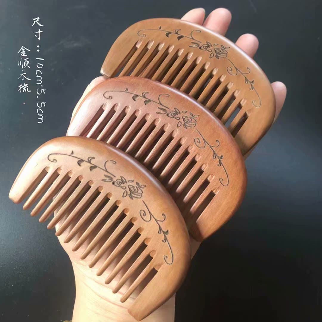 Thickened old peach wood comb whole wood moon wide tooth wood comb portable pocket comb free engraved LOGO