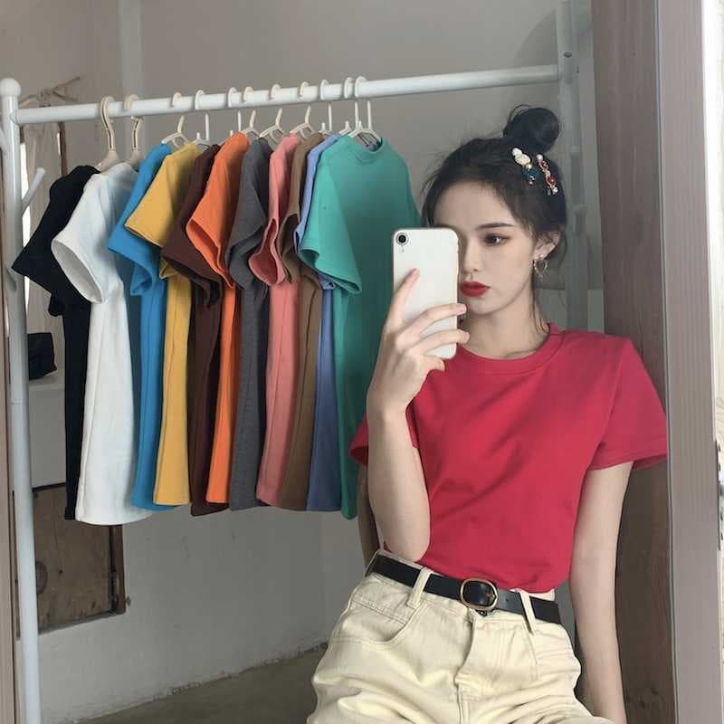 Candy-Colored Korean-Style Round-Neck Tops for Women 2026 Loose and Versatile Bottoming Shirts Summer New Short-Sleeved T-Shirts for Women Wholesale