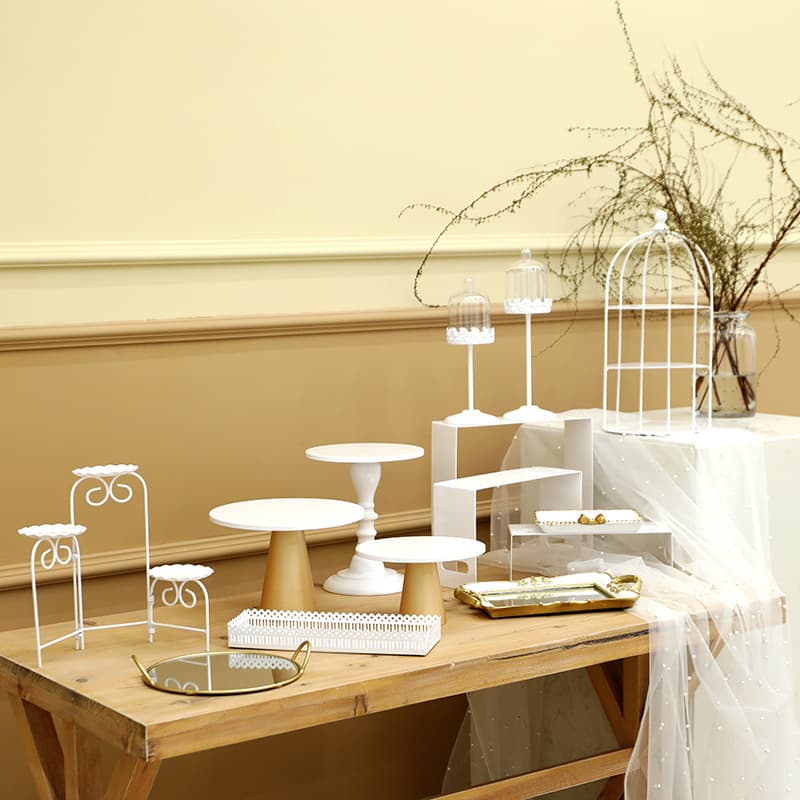Ins-Style Dessert Table Cake Stand Set, Wedding Wrought Iron Dessert Stand Set, European-Style Cake Plate Tea Break Decoration