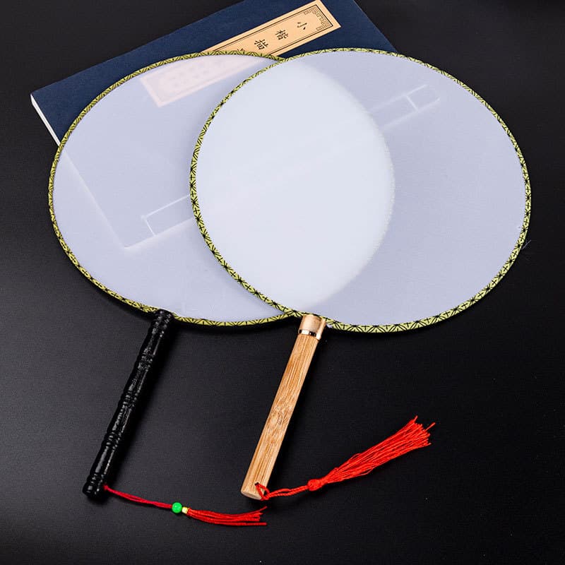 White Palace Fan Creative Painting Court Fan Silk-like Fabric Round Fan Blank DIY Fan