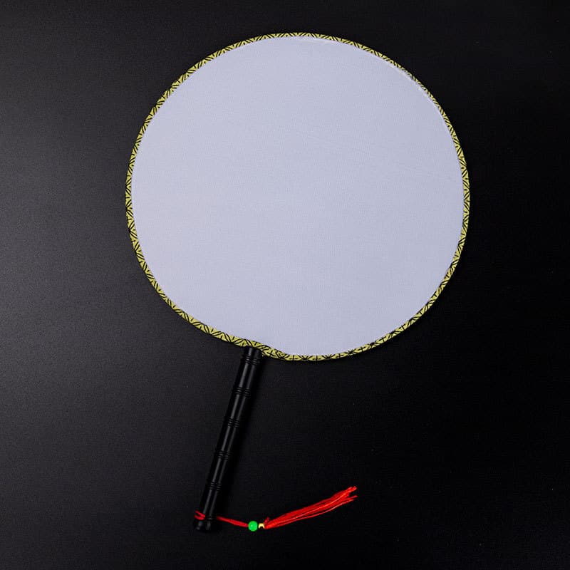 White palace fans with plastic handles, round fans for creative painting, imitation silk tuan fans, blank DIY fan bases.
