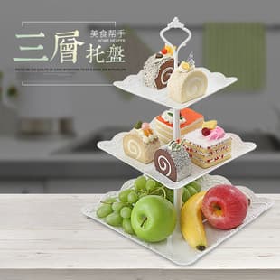 3-Tier Birthday Party Dessert Tray, Multi-Layer Cake Stand, Snack Plate, Fruit Bowl and Storage Box