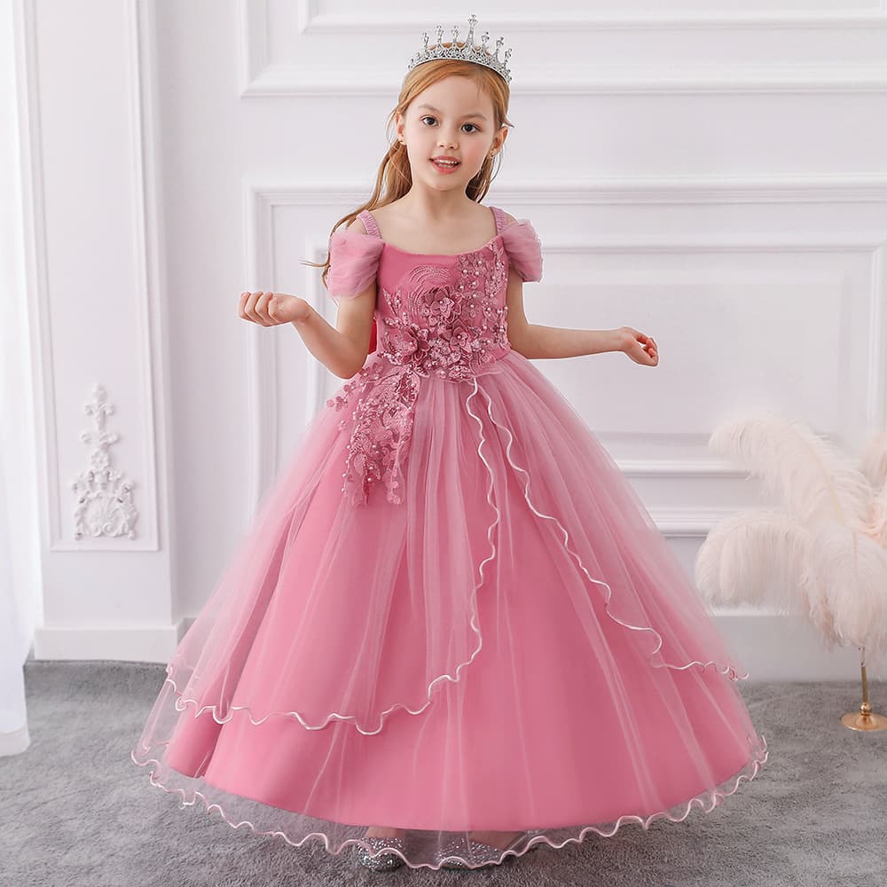 Cross-border Children's Princess Dress One-Shoulder Girl Performance Costume Long Tutu Dress Children Dress
