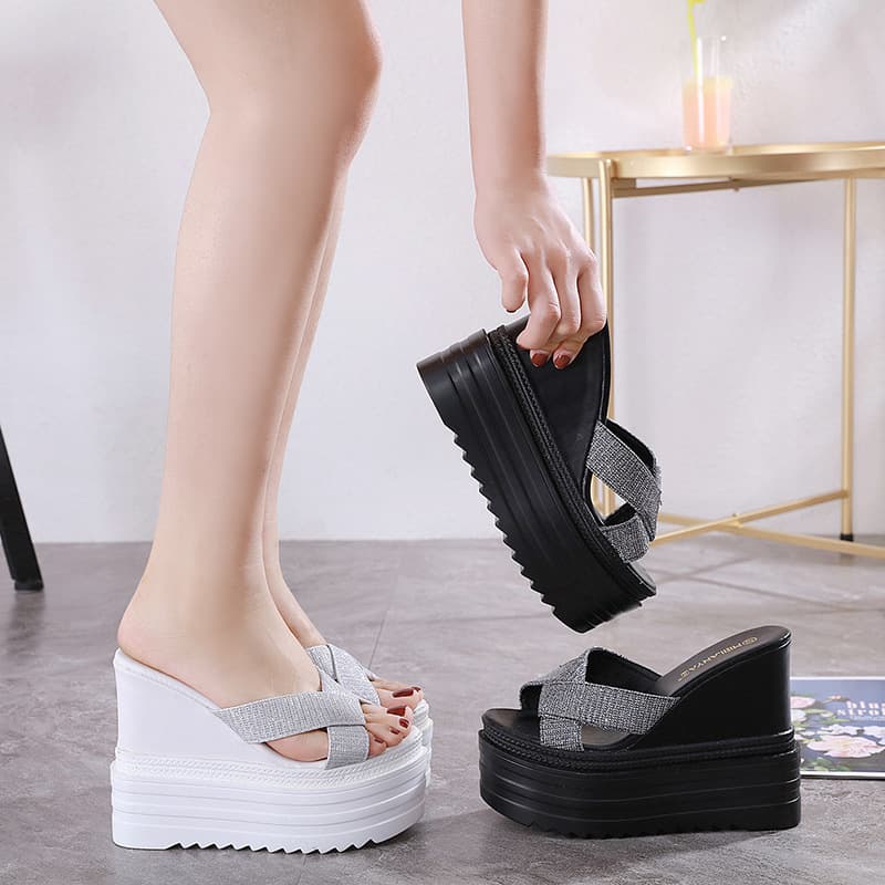14CM Summer Sandals Wedge Heel Ultra High Heel Platform Thick Sole Genuine Leather Peep Toe Sandals Chunky Heel Versatile Women's Shoes