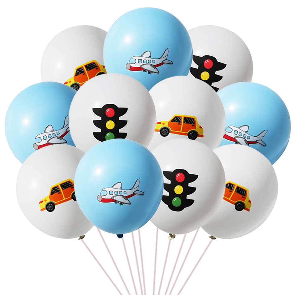 12-inch New Latex Balloons with Transportation Theme - Airplane, Car, Traffic Light Party Decorations for Baby Birthday