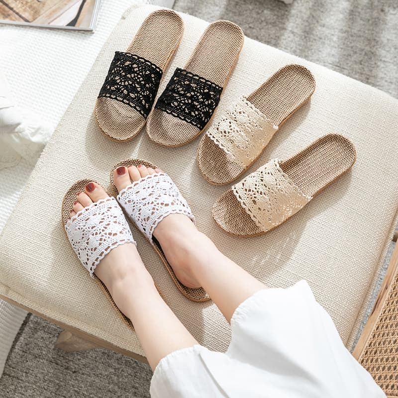 Summer Lace Women's Slippers Home Indoor Anti-slip Floor Home Linen Slippers Women's Household Summer