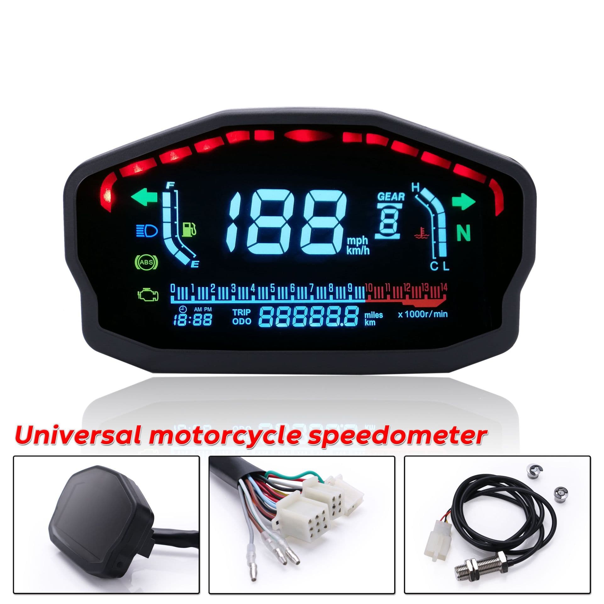 Motorcycle LCD Dashboard Speedometer Tachometer Water Temperature Fuel Gauge Odometer Fuel Level Compatible with Single Dual Four Cylinder