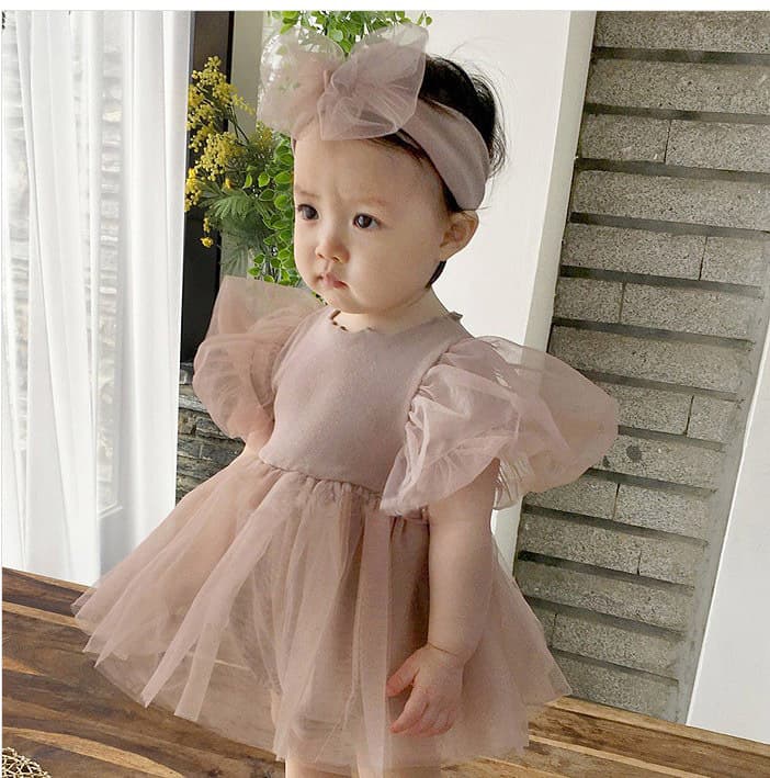 2026 Summer New Korean-Style 100-Day Celebration Princess Short-Sleeve Romper for Baby Girls with Bubble Sleeves and Tulle Tutu Skirt
