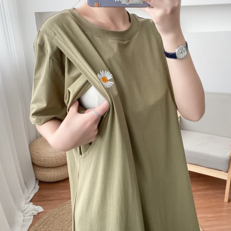 9081 Maternity & Nursing Dress Fashionable Spring Summer Breastfeeding Dress for New Moms Long Dress