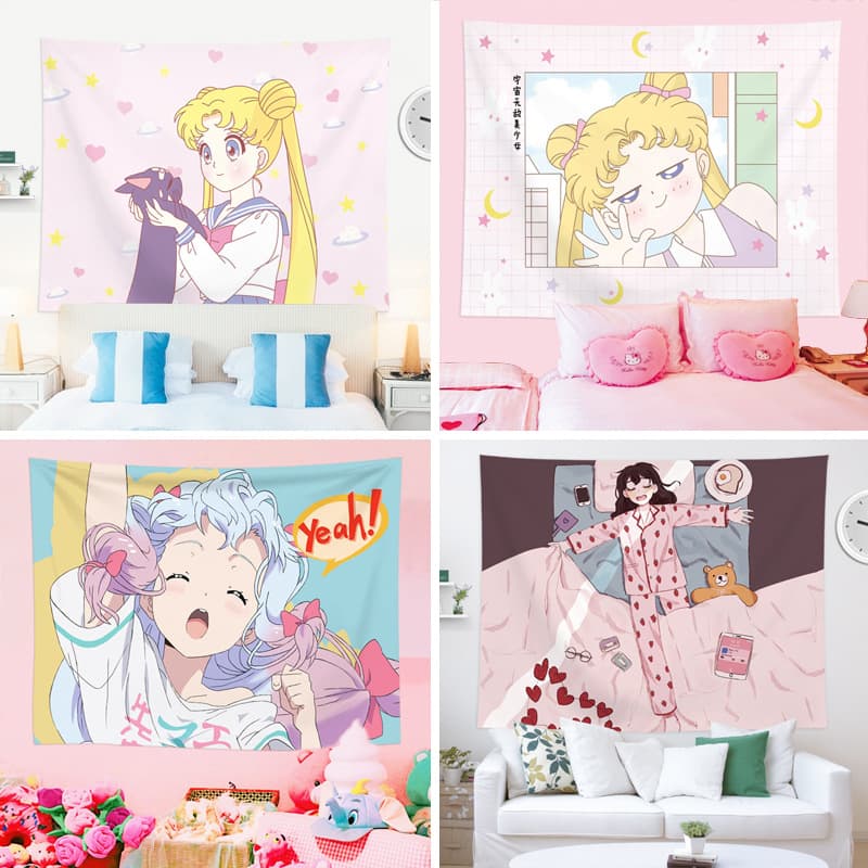 Beautiful girl pink background cloth photo decoration ins internet celebrity bedside girl heart room layout decorative hanging cloth