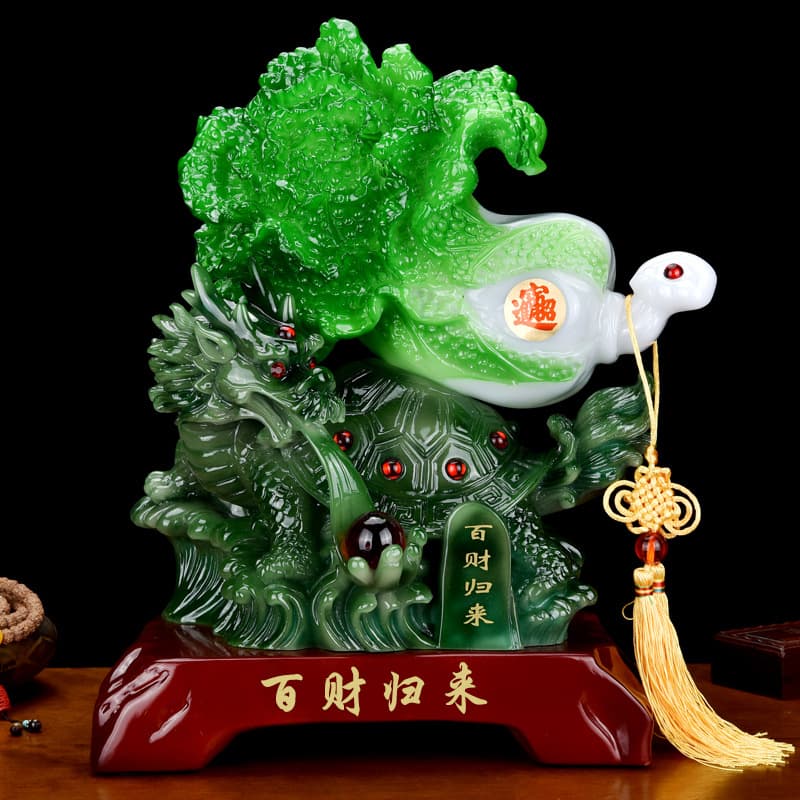 BaiCai Returns Jade Cabbage Turtle Dragon Decorative Home Living Room Entrance Office Opening Moving in Folk Art Crafts