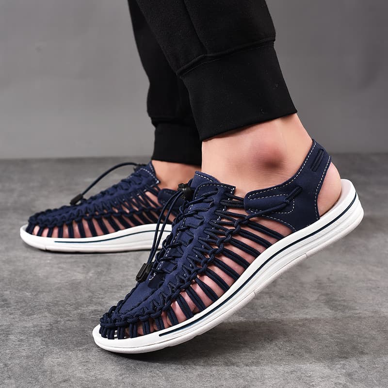 New Summer Men's Woven Casual Couple Sandals, Men's Fashion Beach Shoes, Roman Large Size Slippers