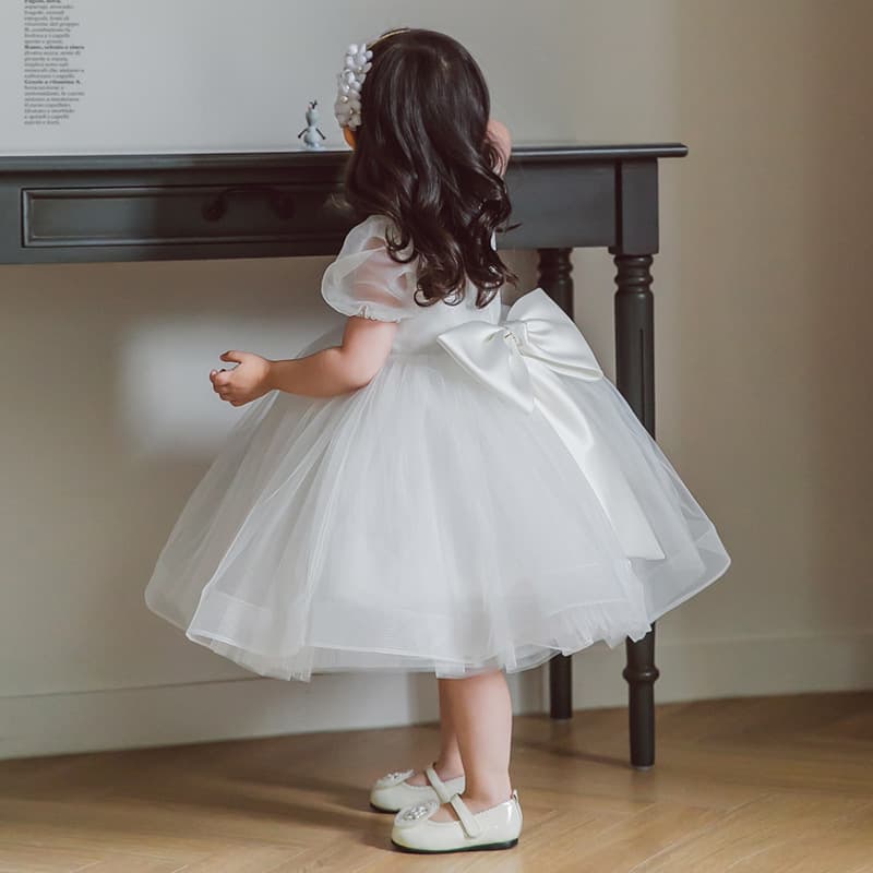 2026 New Children's Formal Dress for Girls, White Lace Birthday Gown, Baby Princess Dress for Performances
