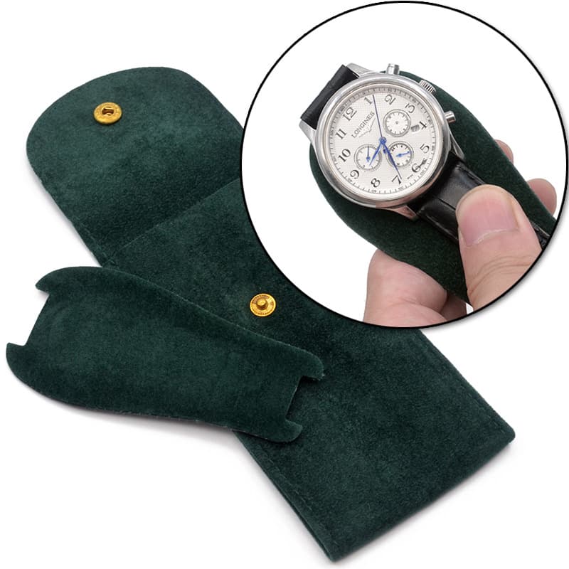 Premium Pearl Velvet Snap-Lock Watch Bag, Mechanical Watch Cover, Scratch-Resistant, Portable, Thickened Double-Sided Watch Cloth Bag
