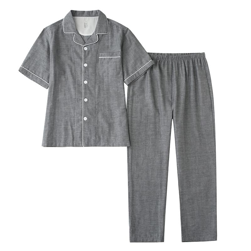 MUJI Style Summer Thin Solid Color Couple's All Cotton Short-sleeved Home Clothes Men's and Women's Pajamas Pure Cotton Good Suit