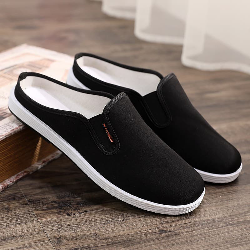 Summer Old Beijing Cloth Slippers for Men: Breathable, Comfortable, Casual Shoes, Backless, Slip-on, Half-Slip Shoes