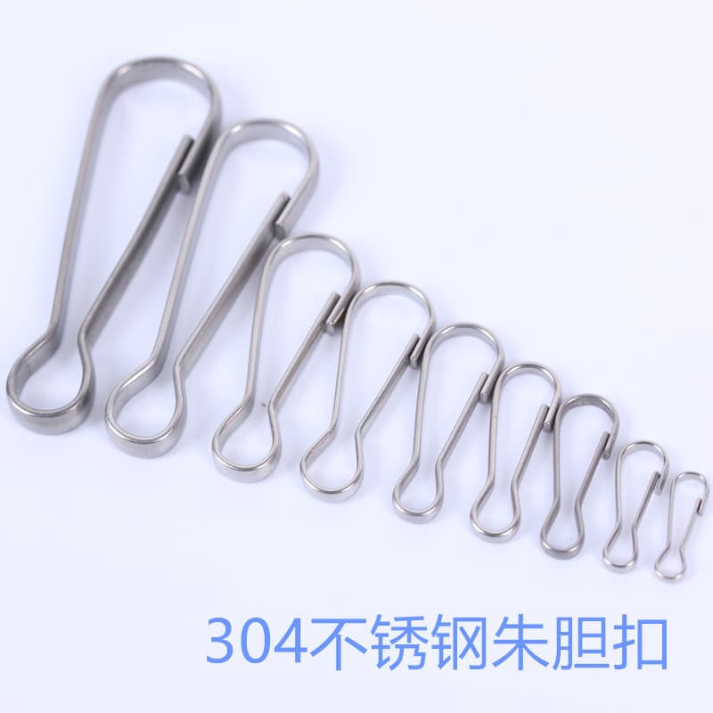 304 stainless steel pig gallbladder buckles, spring buckles, chain hangers, key rings, fishing gear buckles, pig waist buckles.