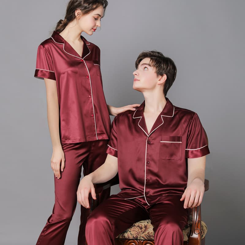 New Spring/Autumn Silk-like Couple Pajamas Women's Fall Ice Silk Men's Sleepwear Homewear Short Sleeve Plus Size Set